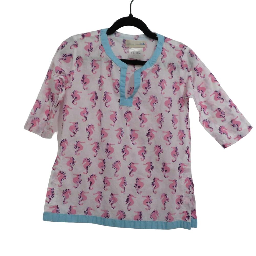 Pottery Barn Kids Sz 12-18M Pink Blue Seahorse Print Cover Up Tunic Dress